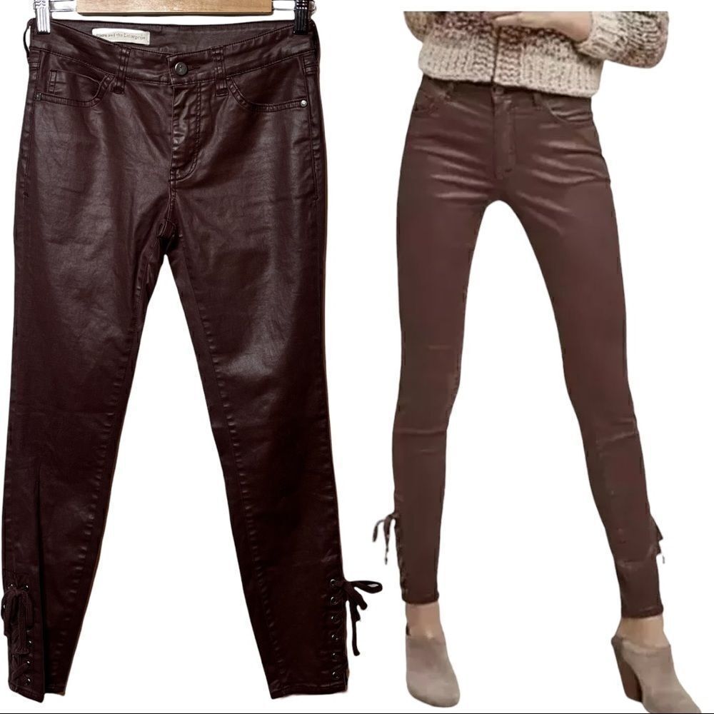 Burgundy Pants Pilcro and the Letterpress Anthro Waxy Finish Lace Up Ankles 25